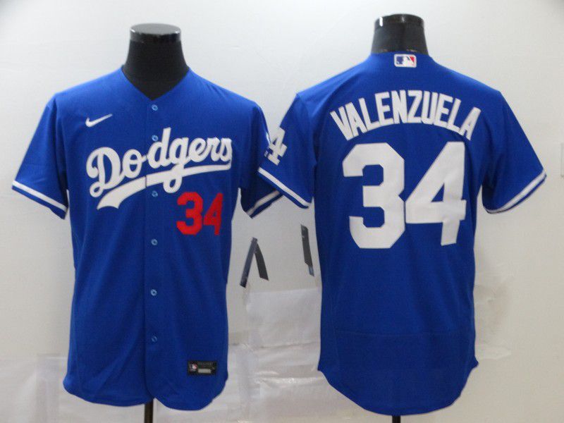 Men Los Angeles Dodgers 34 Valenzuela Blue Nike Elite MLB Jerseys